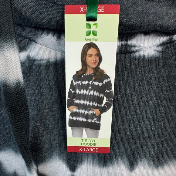 Green Tea Tie Dye Women's Hoodie Size XL NWT Soft Knit Pullover Sweatshirt - Picture 4 of 9